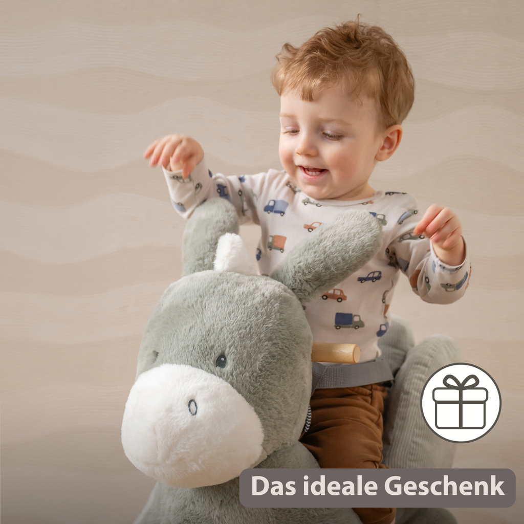 LouLou Rocking Horse Donkey - Rocking Animal in Soft Fabric - Dark Green [DE]