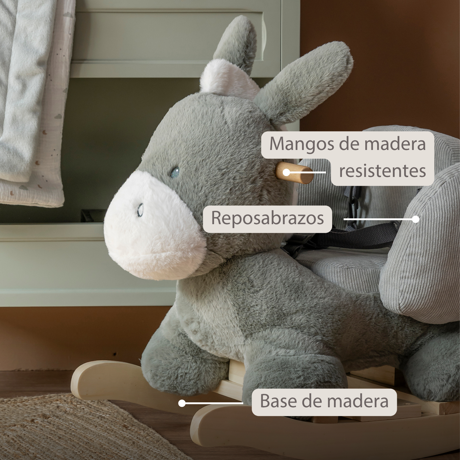 LouLou Rocking Horse Donkey - Rocking Animal in Soft Fabric - Dark Green [ES]