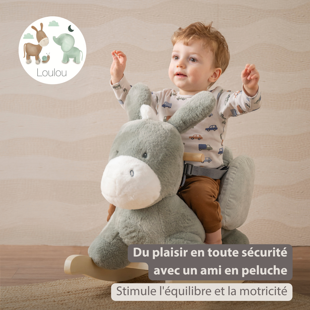 LouLou Rocking Horse Donkey - Rocking Animal in Soft Fabric - Dark Green [FR]