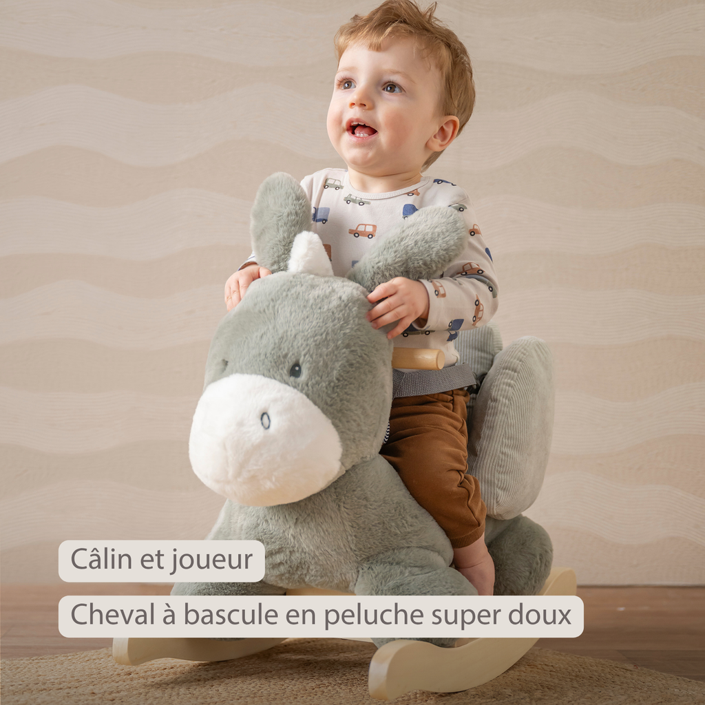 LouLou Rocking Horse Donkey - Rocking Animal in Soft Fabric - Dark Green [FR]