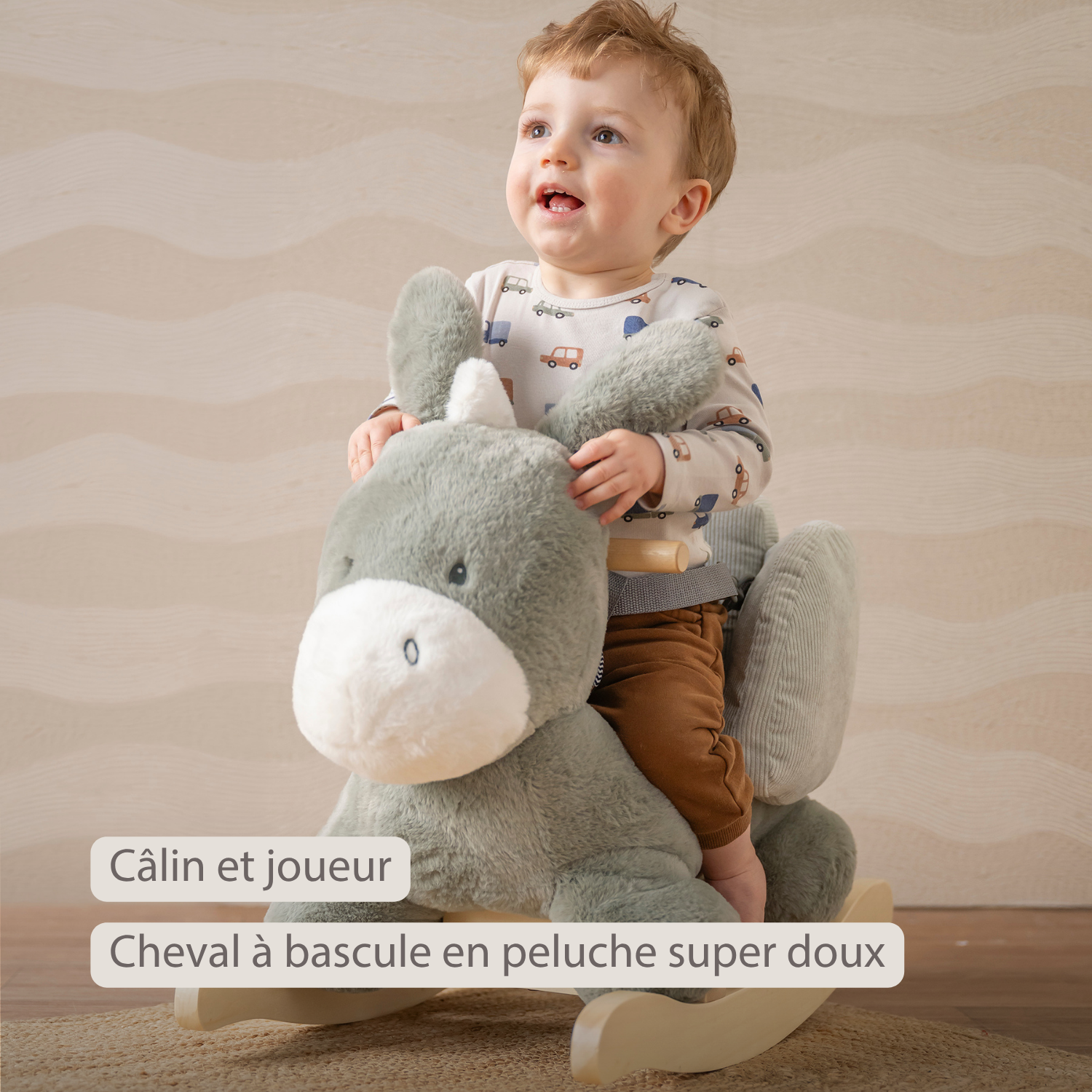 LouLou Rocking Horse Donkey - Rocking Animal in Soft Fabric - Dark Green [FR]