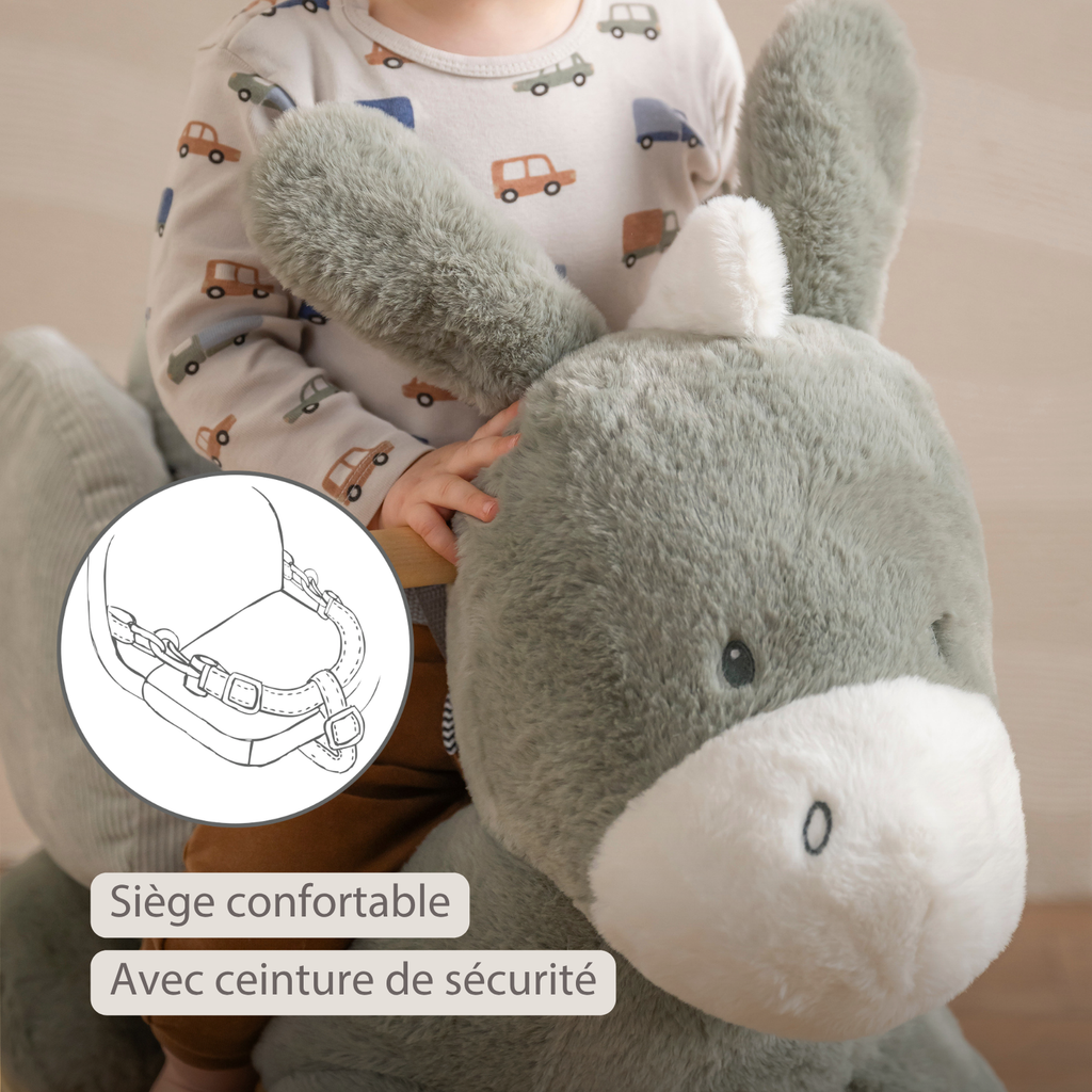 LouLou Rocking Horse Donkey - Rocking Animal in Soft Fabric - Dark Green [FR]