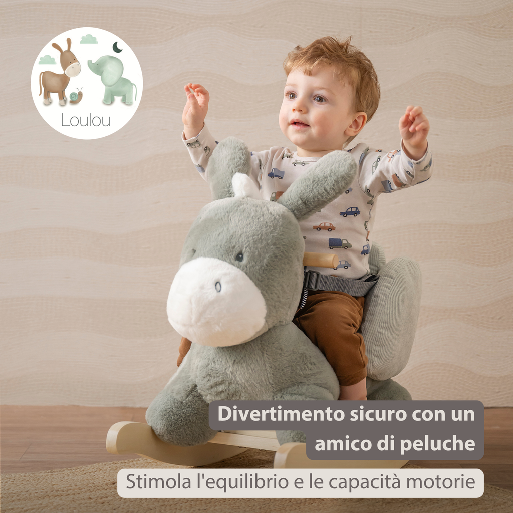 LouLou Rocking Horse Donkey - Rocking Animal in Soft Fabric - Dark Green [IT]