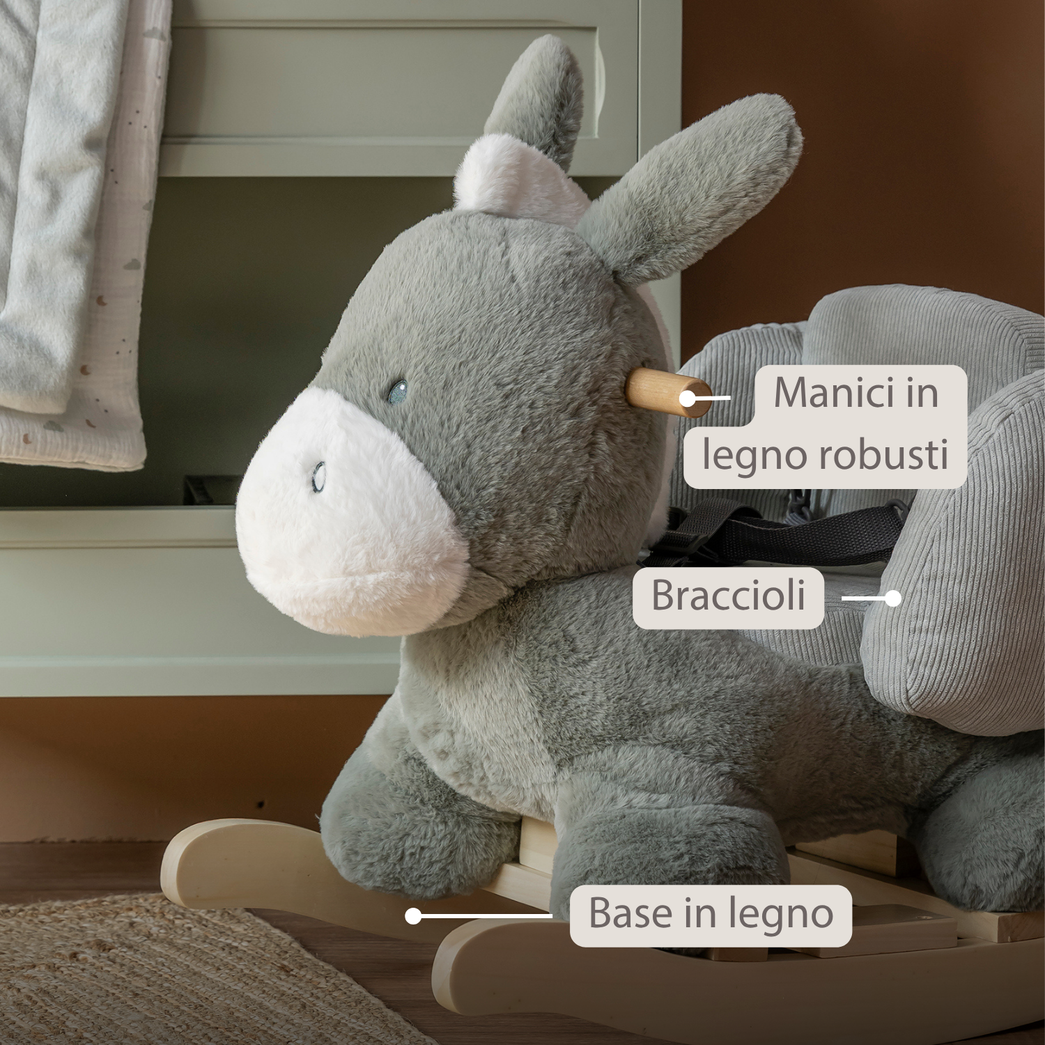 LouLou Rocking Horse Donkey - Rocking Animal in Soft Fabric - Dark Green [IT]