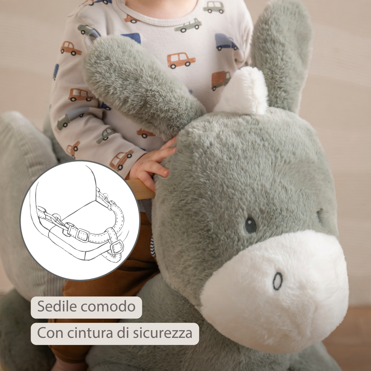 LouLou Rocking Horse Donkey - Rocking Animal in Soft Fabric - Dark Green [IT]