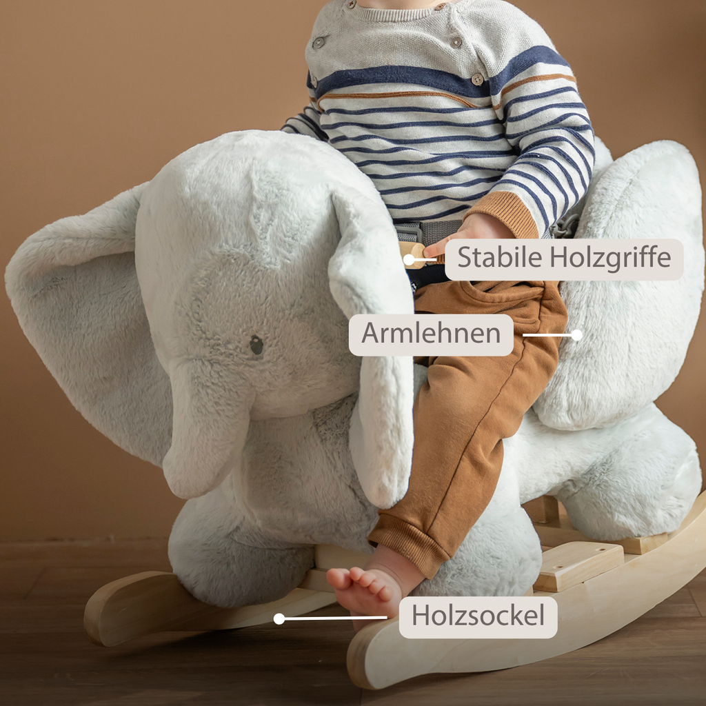 LouLou Rocking Horse Elephant - Rocking Animal in Soft Fabric - Linden Green [DE]