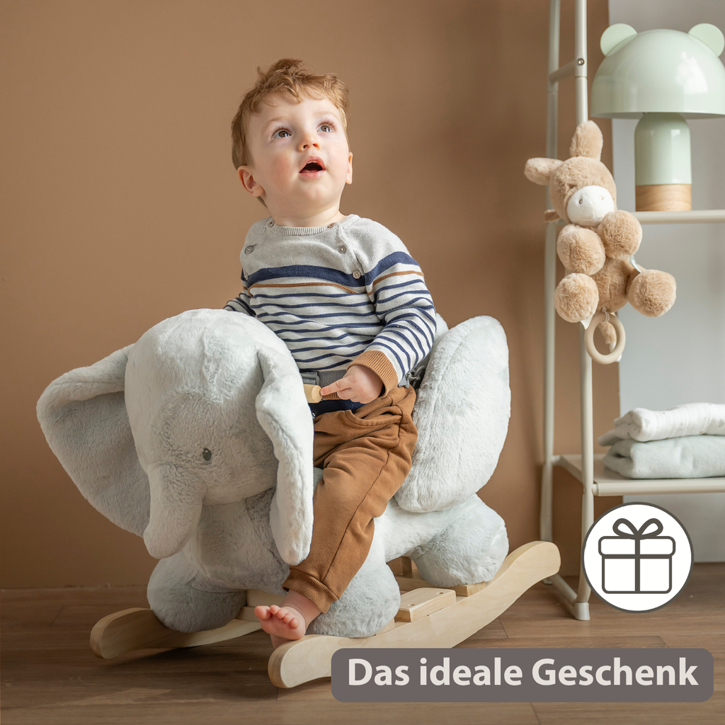 LouLou Rocking Horse Elephant - Rocking Animal in Soft Fabric - Linden Green [DE]