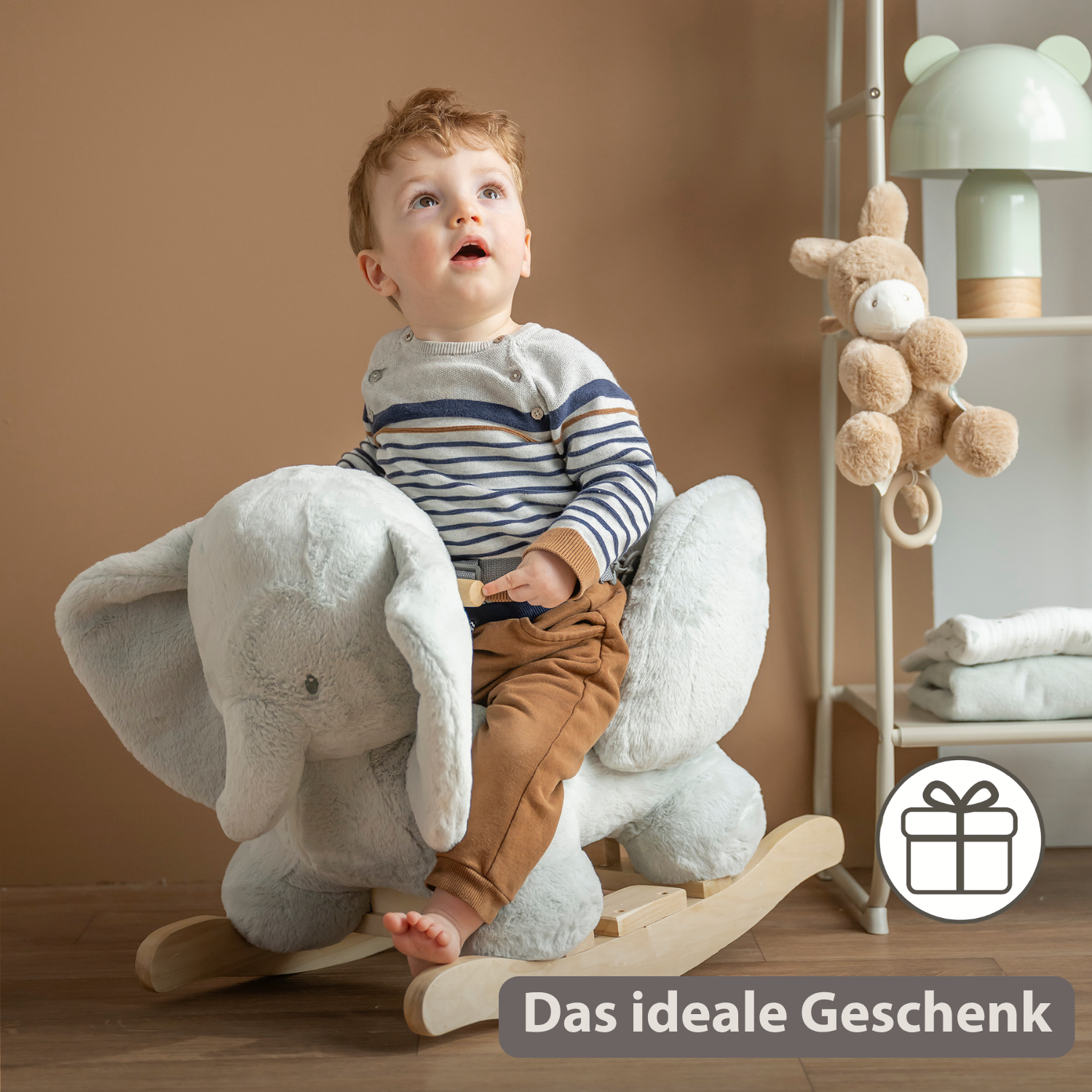 LouLou Rocking Horse Elephant - Rocking Animal in Soft Fabric - Linden Green [DE]