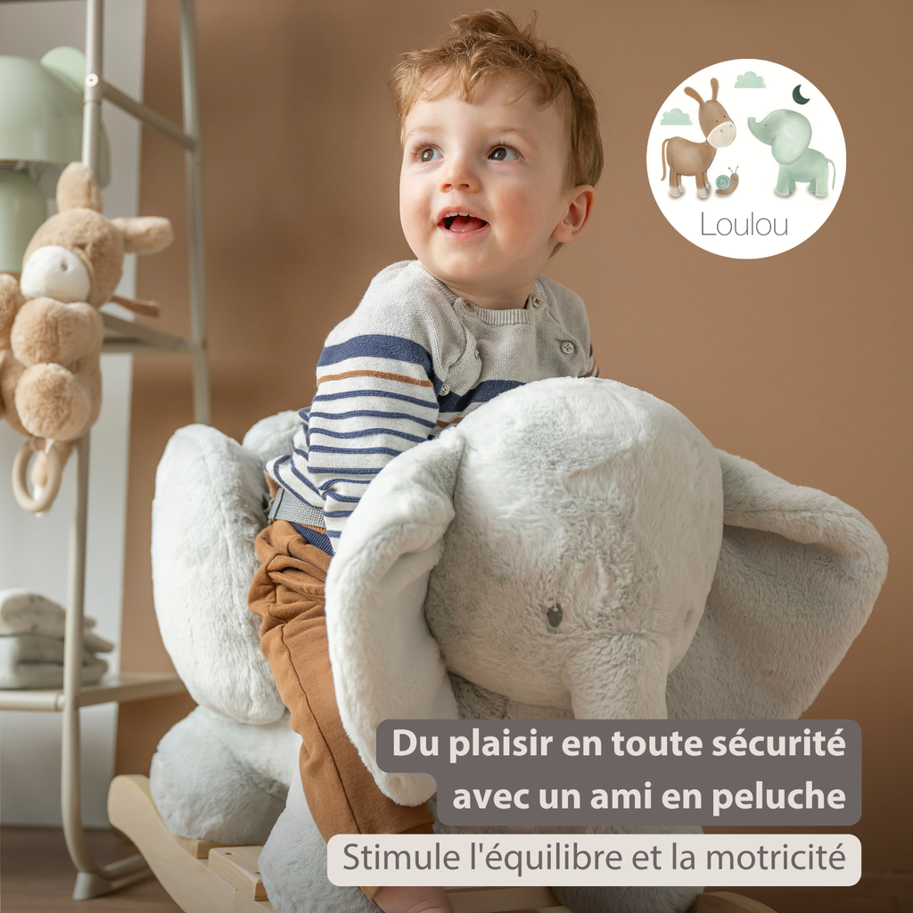 LouLou Rocking Horse Elephant - Rocking Animal in Soft Fabric - Linden Green [FR]
