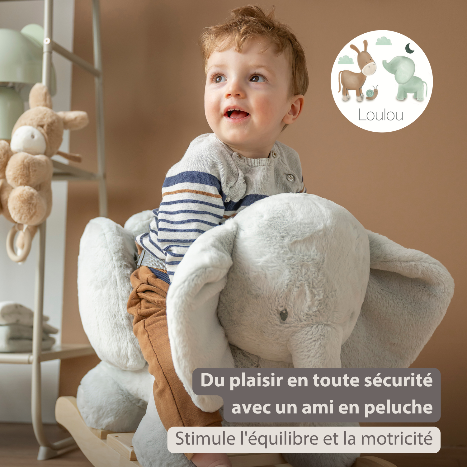 LouLou Rocking Horse Elephant - Rocking Animal in Soft Fabric - Linden Green [FR]