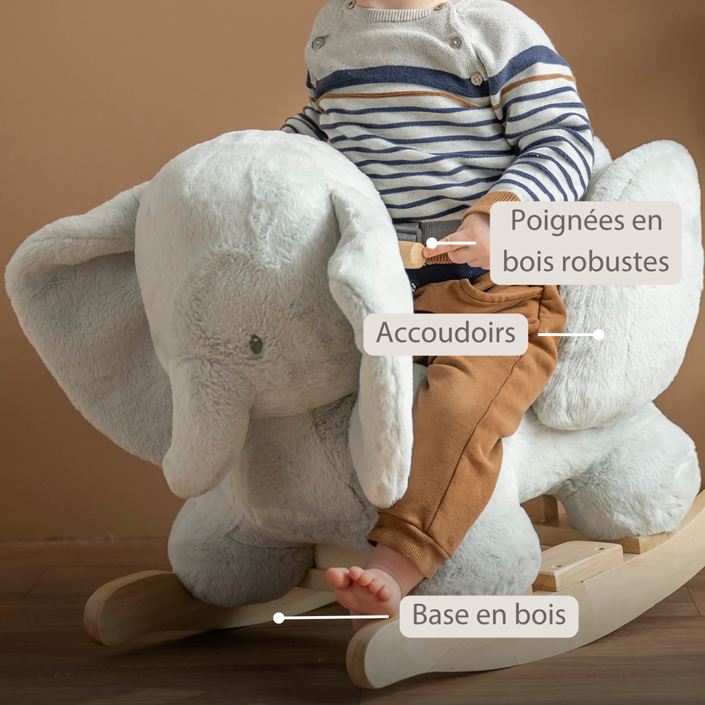 LouLou Rocking Horse Elephant - Rocking Animal in Soft Fabric - Linden Green [FR]