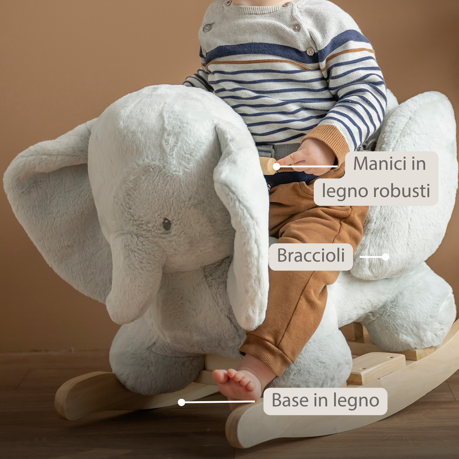 LouLou Rocking Horse Elephant - Rocking Animal in Soft Fabric - Linden Green [IT]