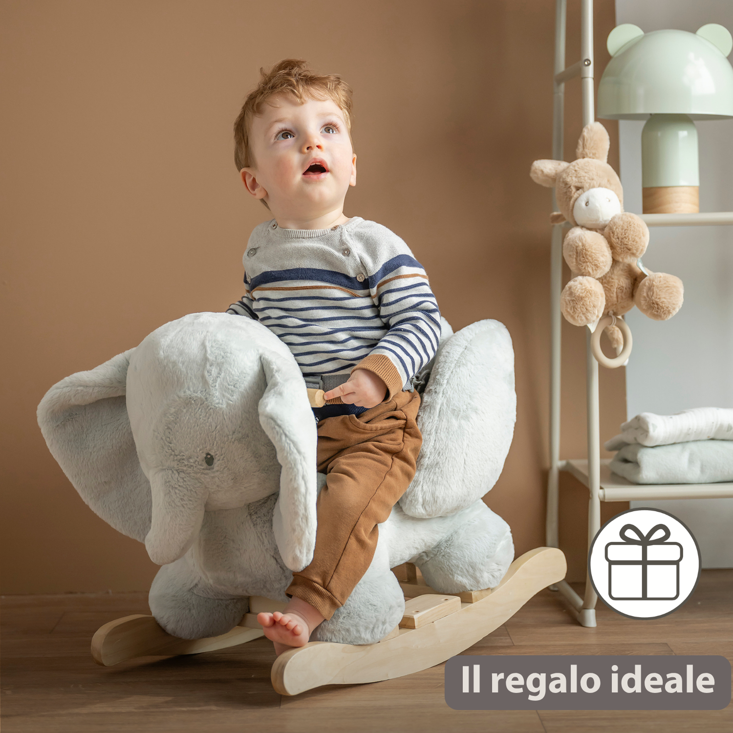 LouLou Rocking Horse Elephant - Rocking Animal in Soft Fabric - Linden Green [IT]