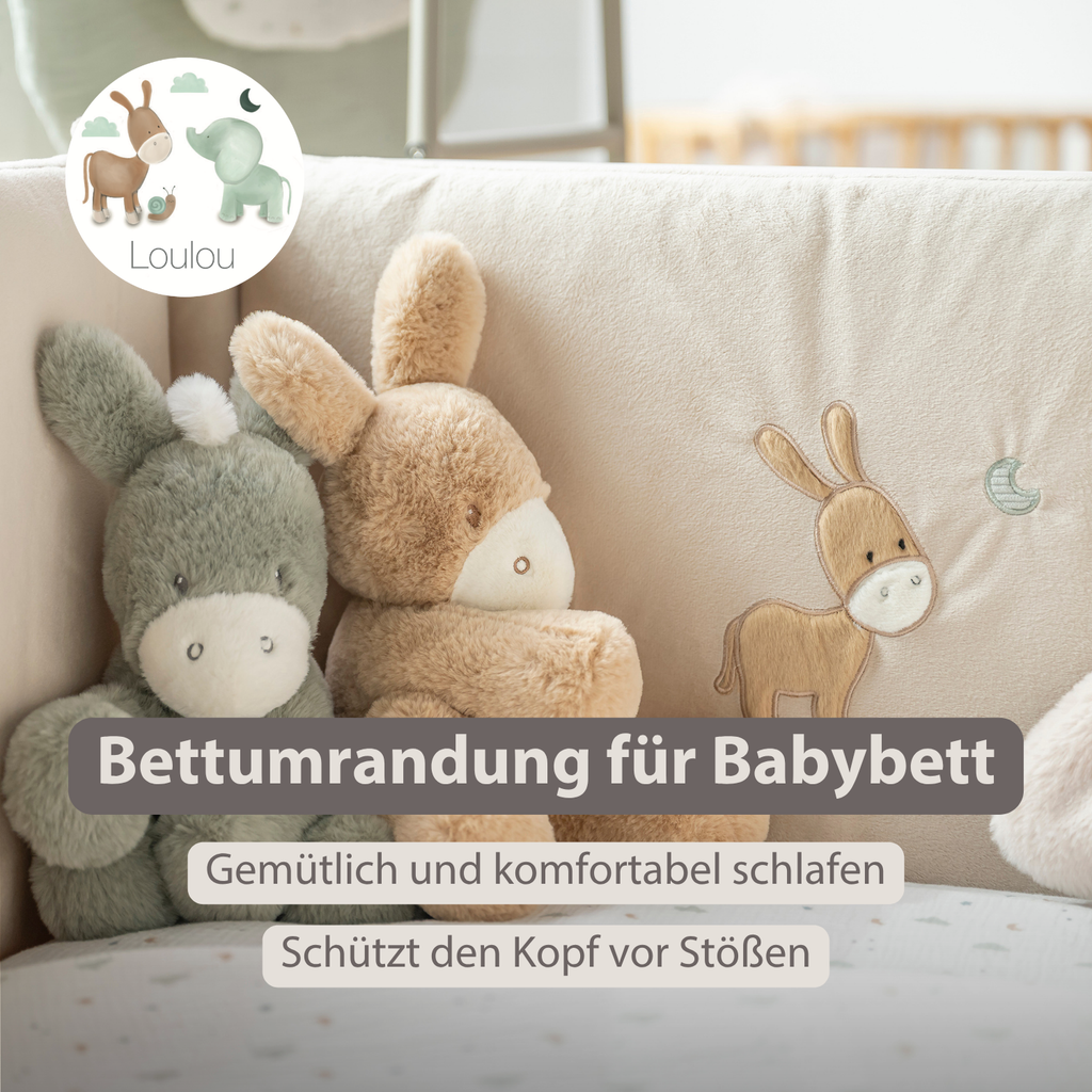 LouLou Bed Bumper Soft Velour - Soft Baby Cot Protection - 180 cm - Sand [DE]