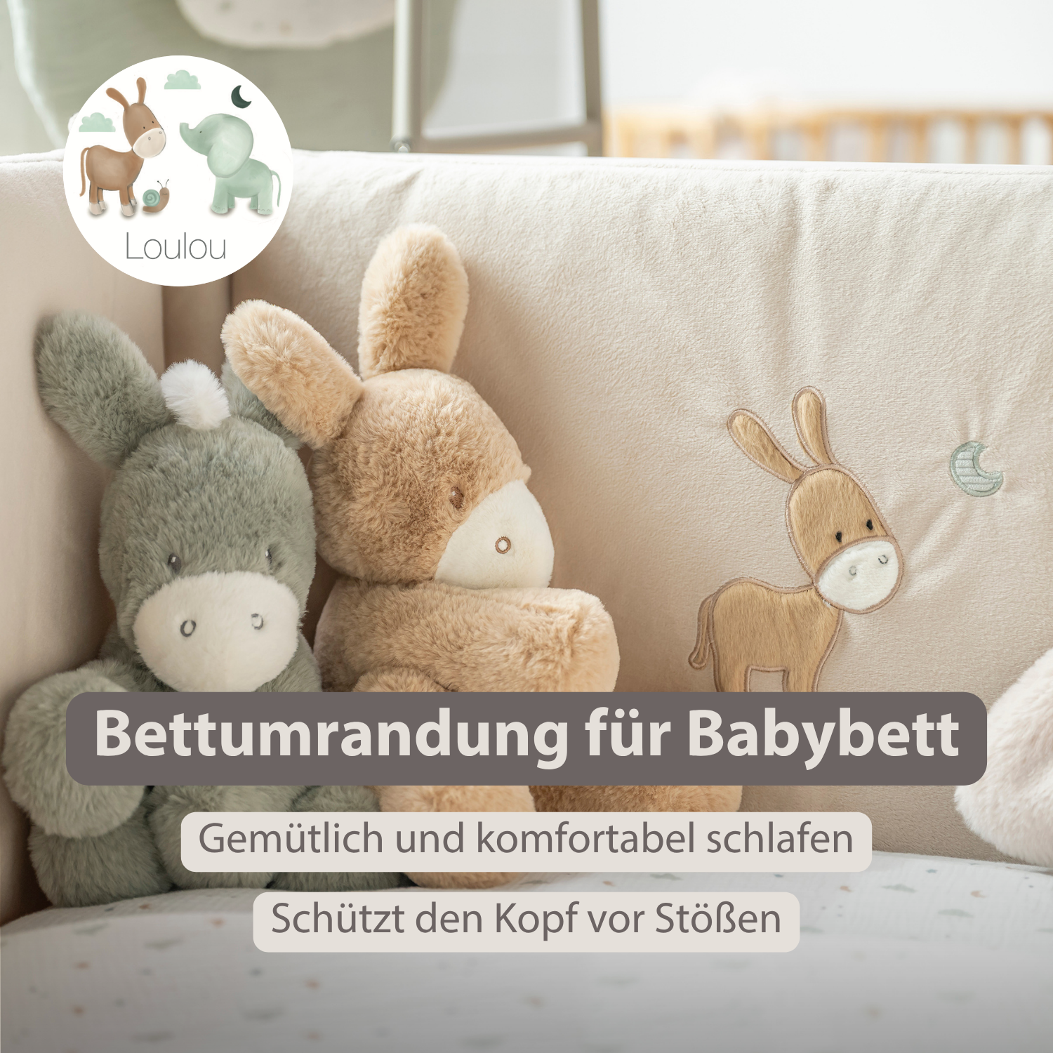 LouLou Bed Bumper Soft Velour - Soft Baby Cot Protection - 180 cm - Sand [DE]