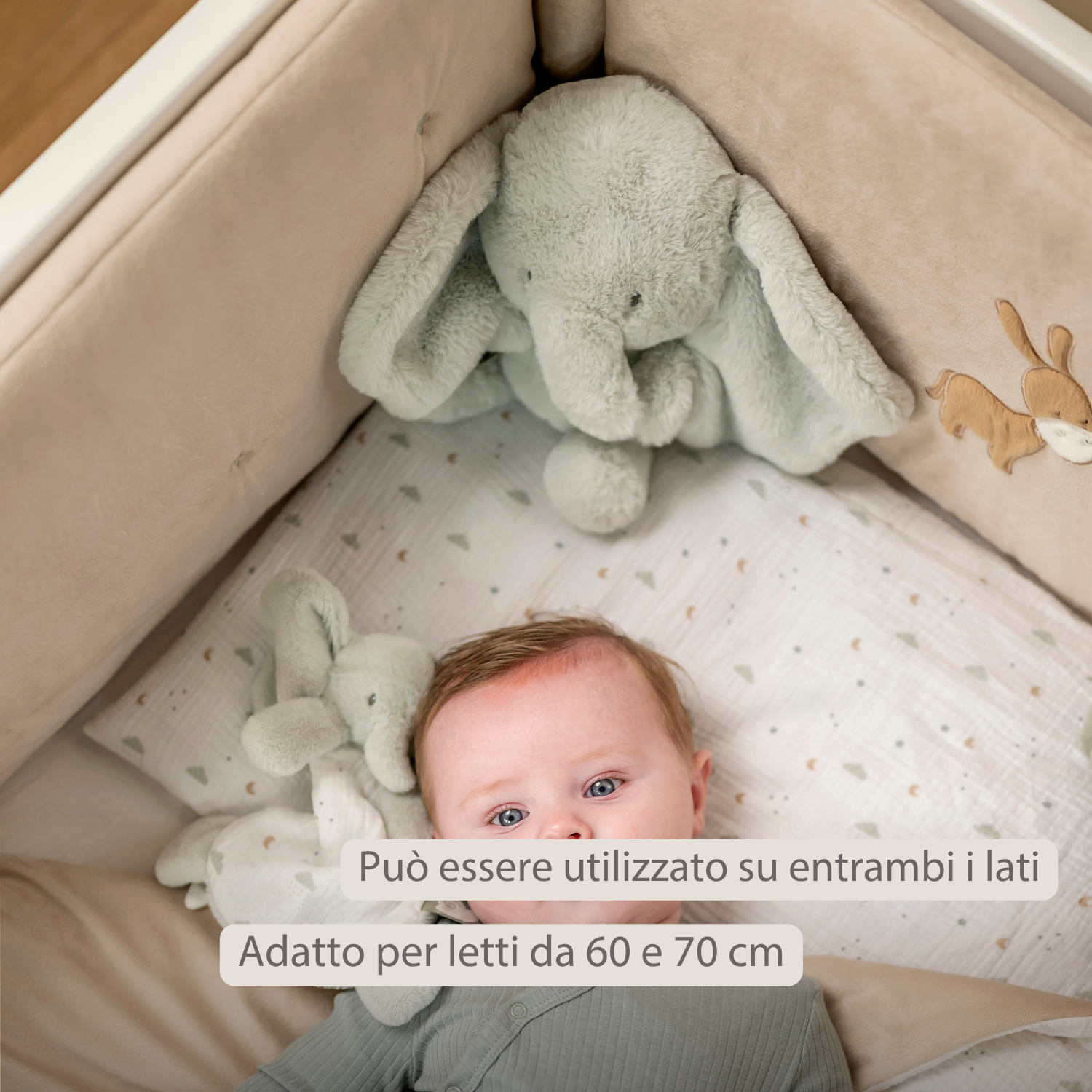 LouLou Bed Bumper Soft Velour - Soft Baby Cot Protection - 180 cm - Sand [IT]