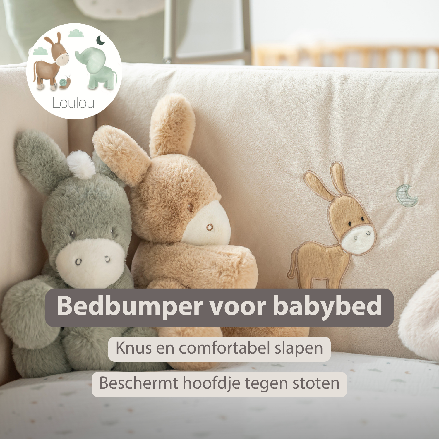 LouLou Bed Bumper Soft Velour - Soft Baby Cot Protection - 180 cm - Sand [NL]
