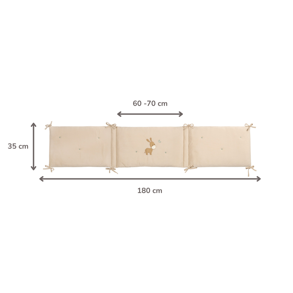 LouLou Bed Bumper Soft Velour - Soft Baby Cot Protection - 180 cm - Sand [EN]