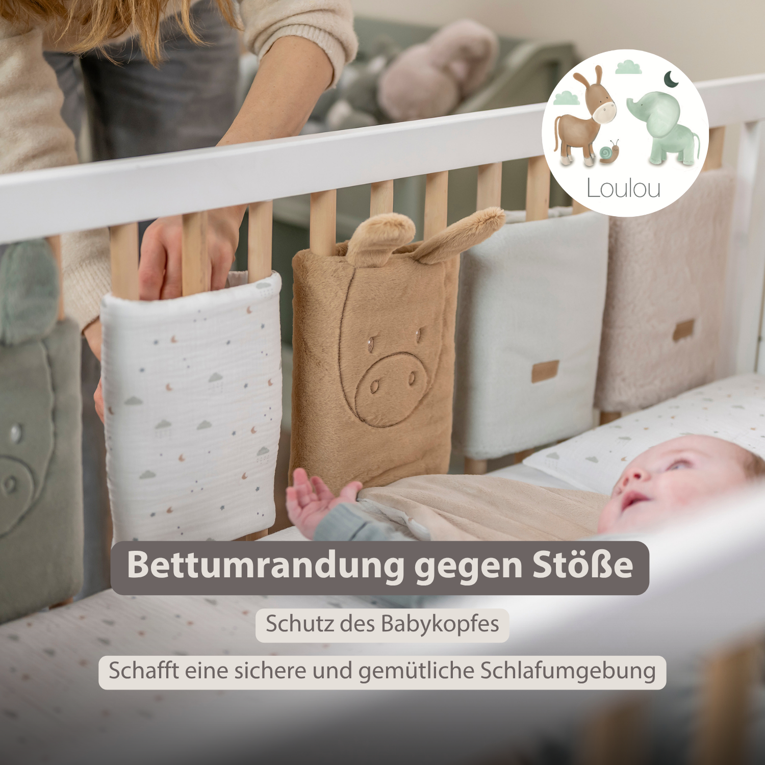 LouLou Bed Protector Set - Baby Crib Rail Protectors - 20 cm - 6 Pieces - Soft Colors [DE]