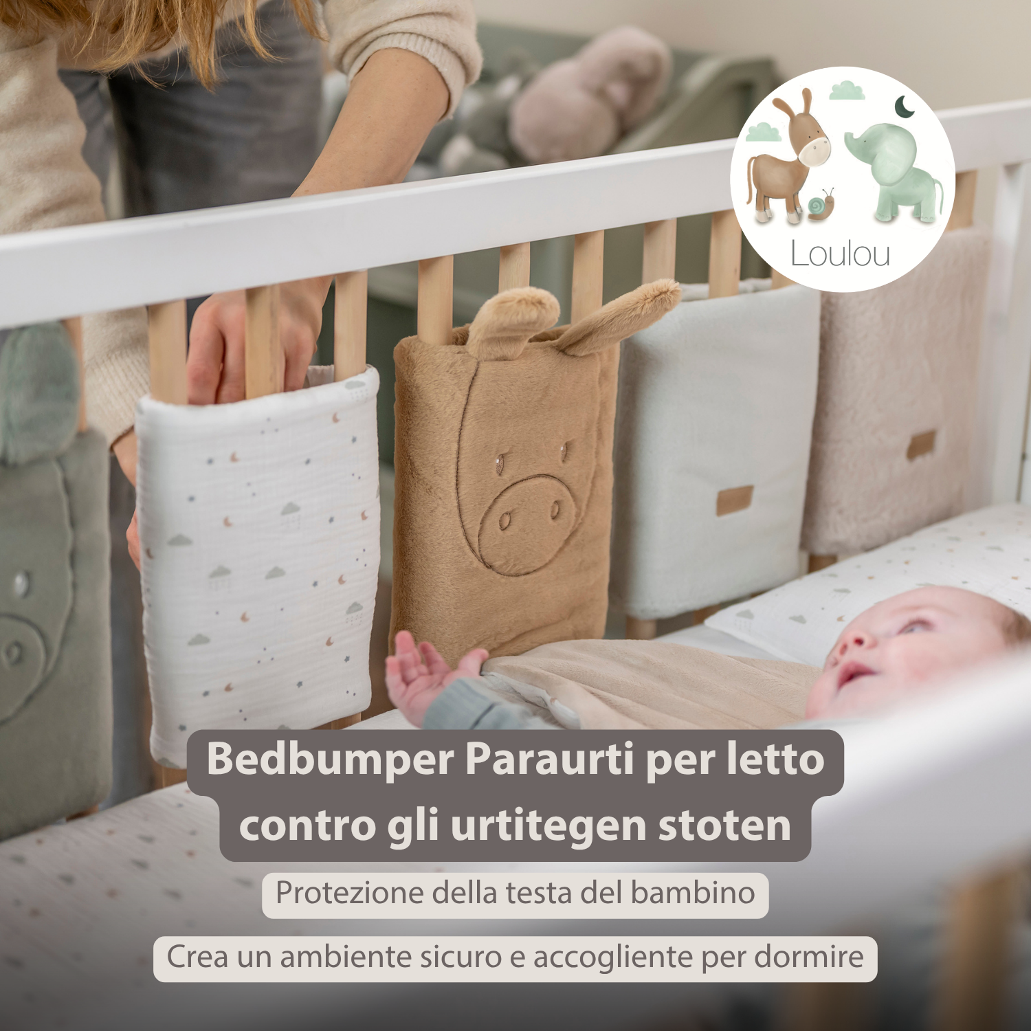 LouLou Bed Protector Set - Baby Crib Rail Protectors - 20 cm - 6 Pieces - Soft Colors [IT]