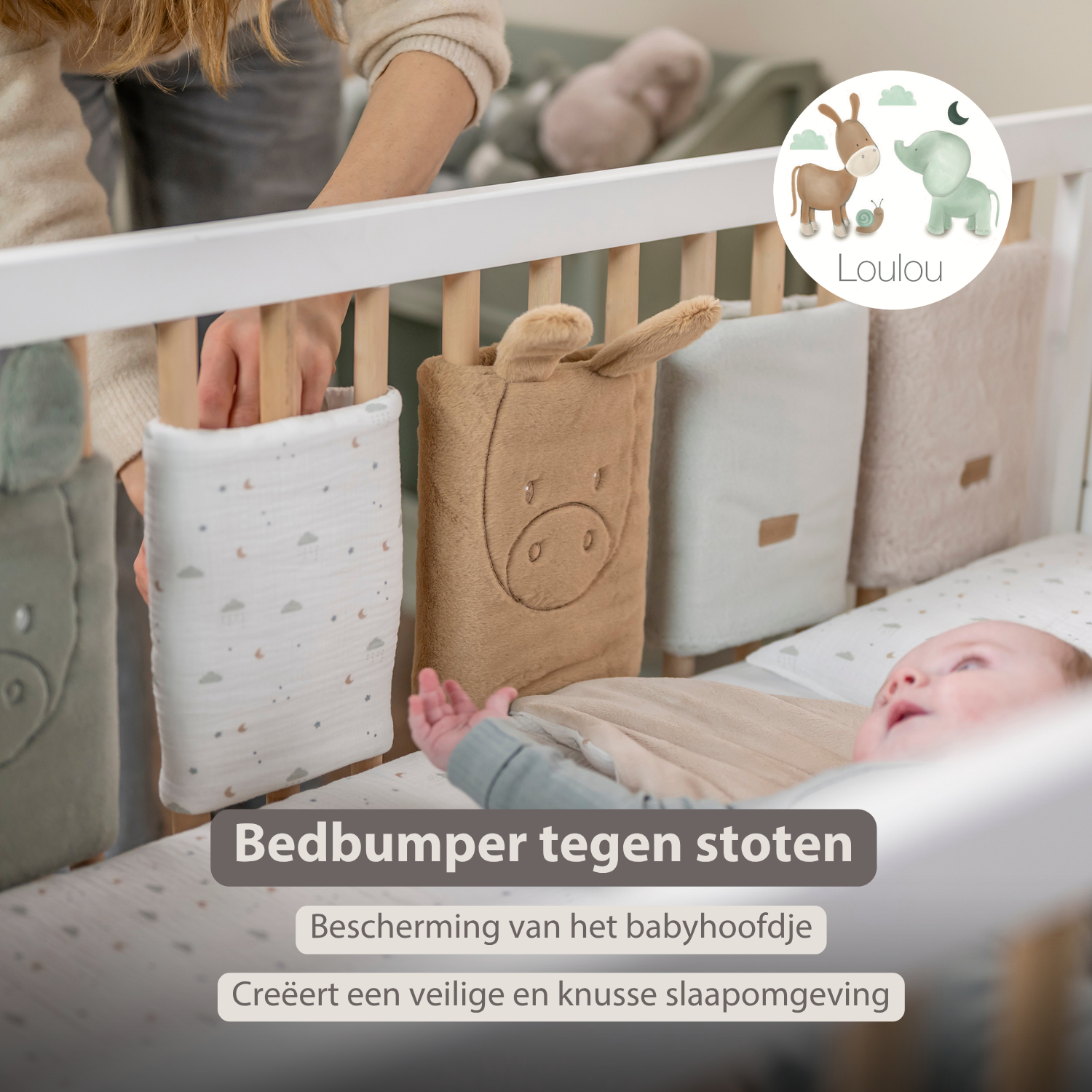 LouLou Bed Protector Set - Baby Crib Rail Protectors - 20 cm - 6 Pieces - Soft Colors [NL]