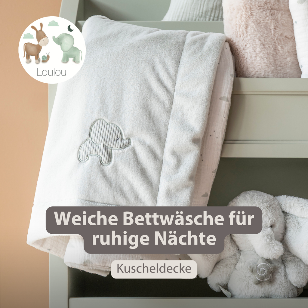 LouLou Baby Blanket Elephant - Soft Blanket for Cot - 75 x 100 cm - Linden Green [DE]