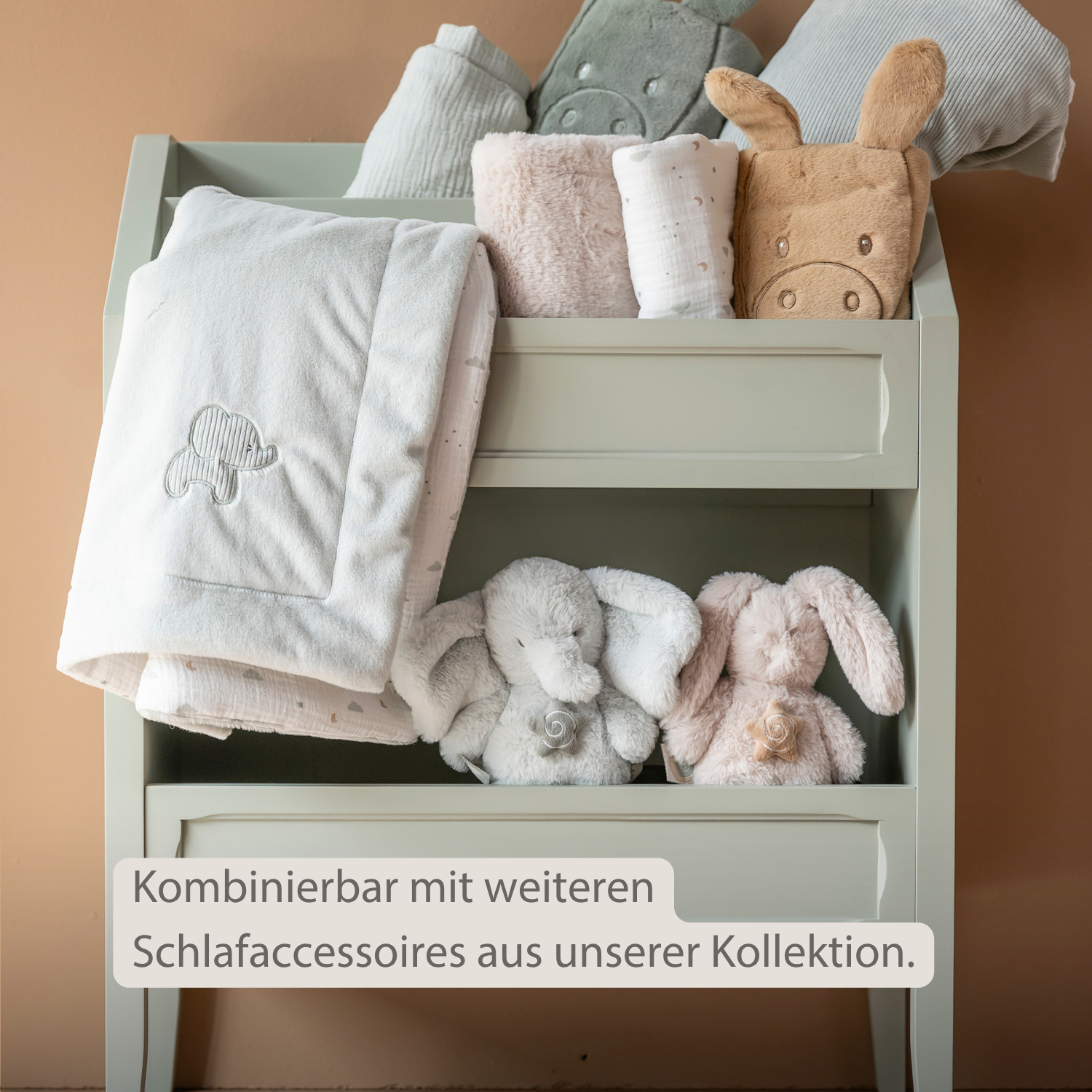 LouLou Baby Blanket Elephant - Soft Blanket for Cot - 75 x 100 cm - Linden Green [DE]