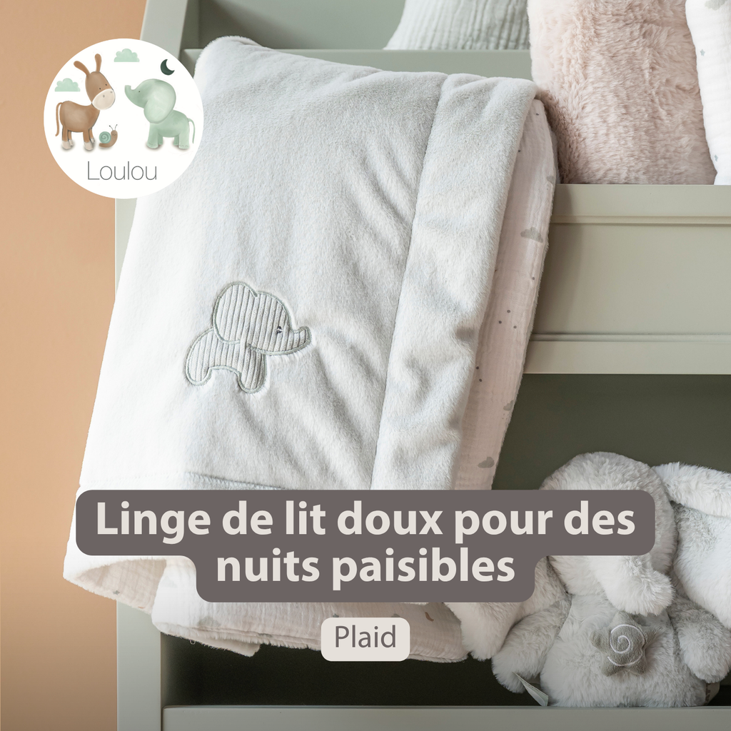 LouLou Baby Blanket Elephant - Soft Blanket for Cot - 75 x 100 cm - Linden Green [FR]