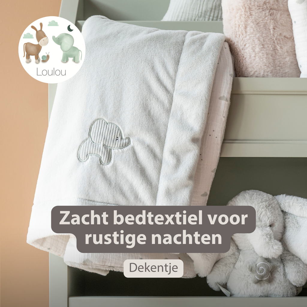 LouLou Baby Blanket Elephant - Soft Blanket for Cot - 75 x 100 cm - Linden Green [NL]