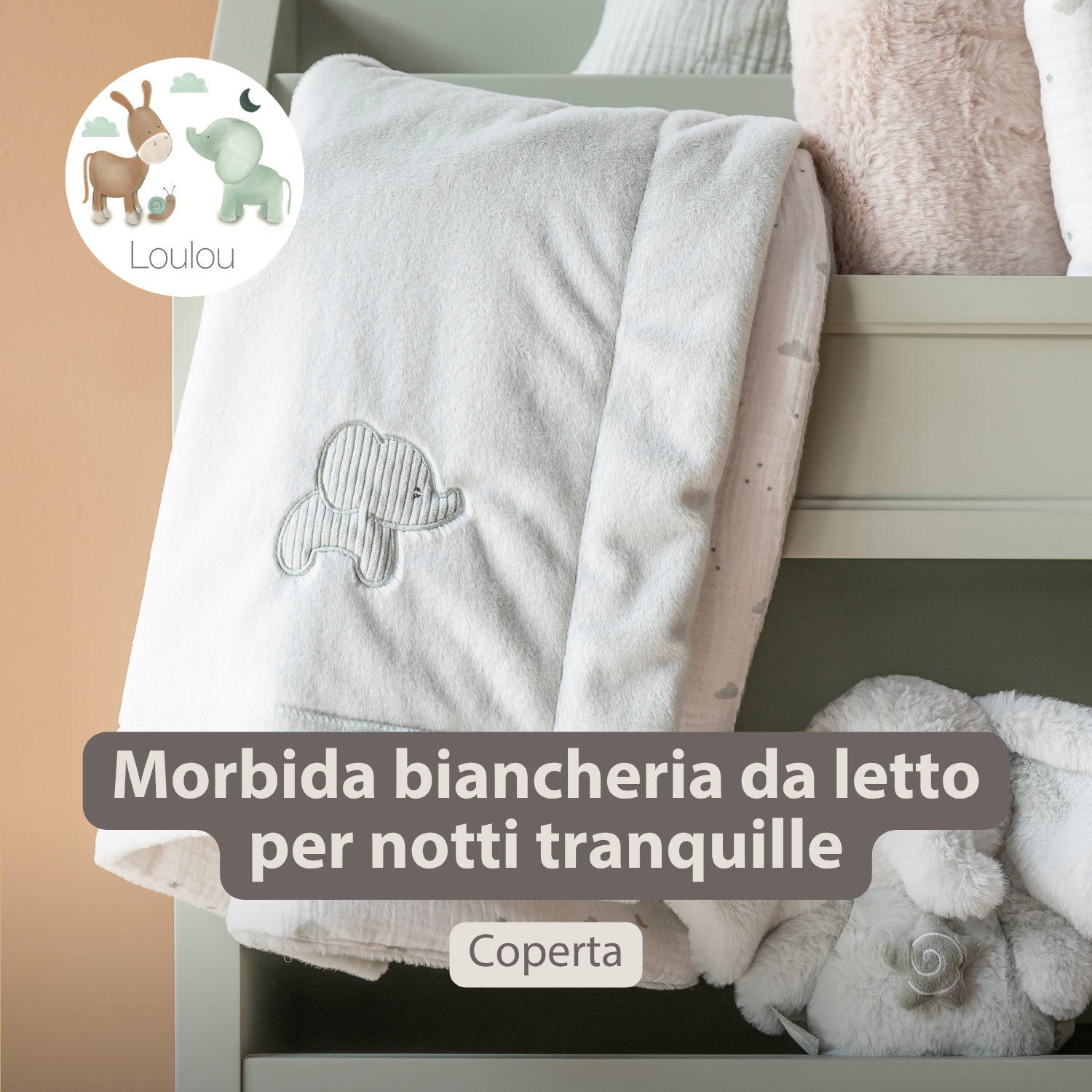 LouLou Baby Blanket Rabbit - Soft Blanket for Cot - 100 x 135 cm - Sand [IT]