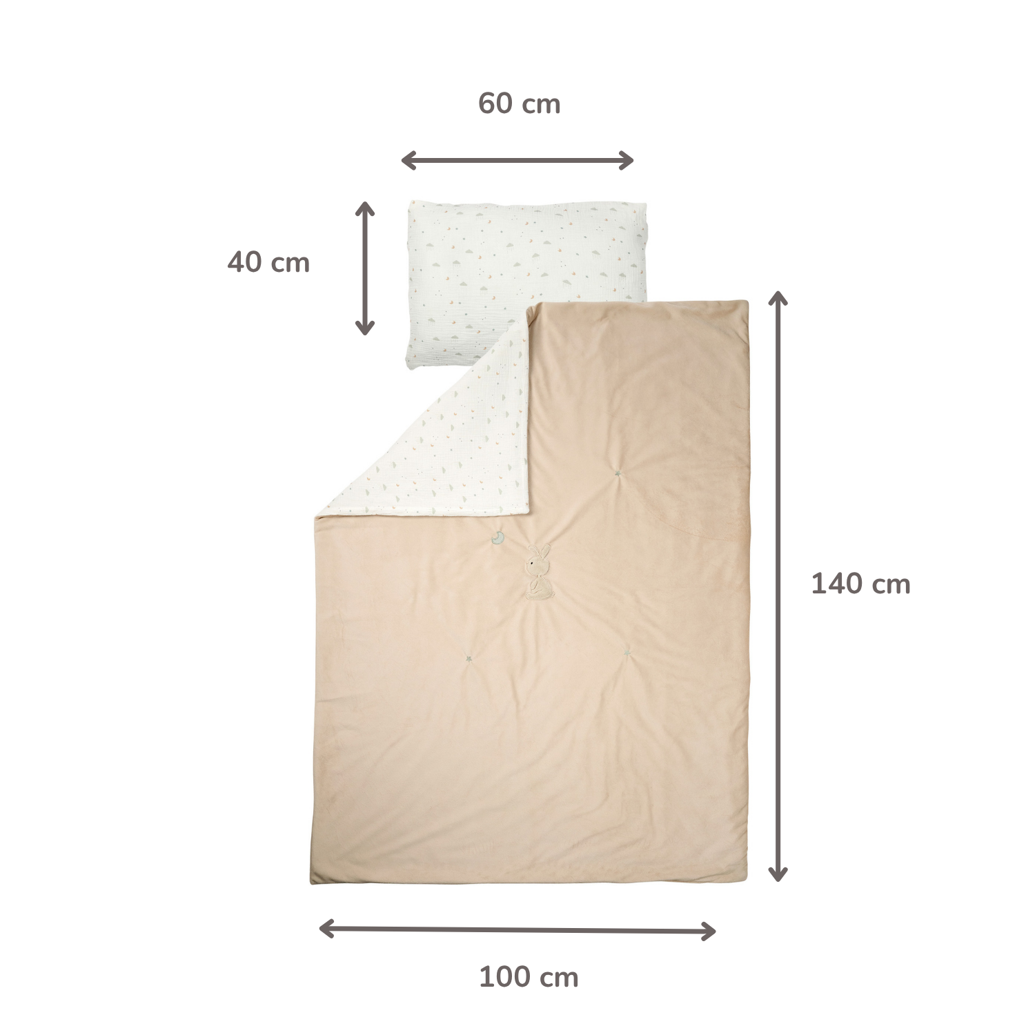 LouLou Duvet Cover 140 x 100 cm - Baby Pillowcase 40 x 60 cm - Velour and Muslin Cotton - Soft Colours [NL]