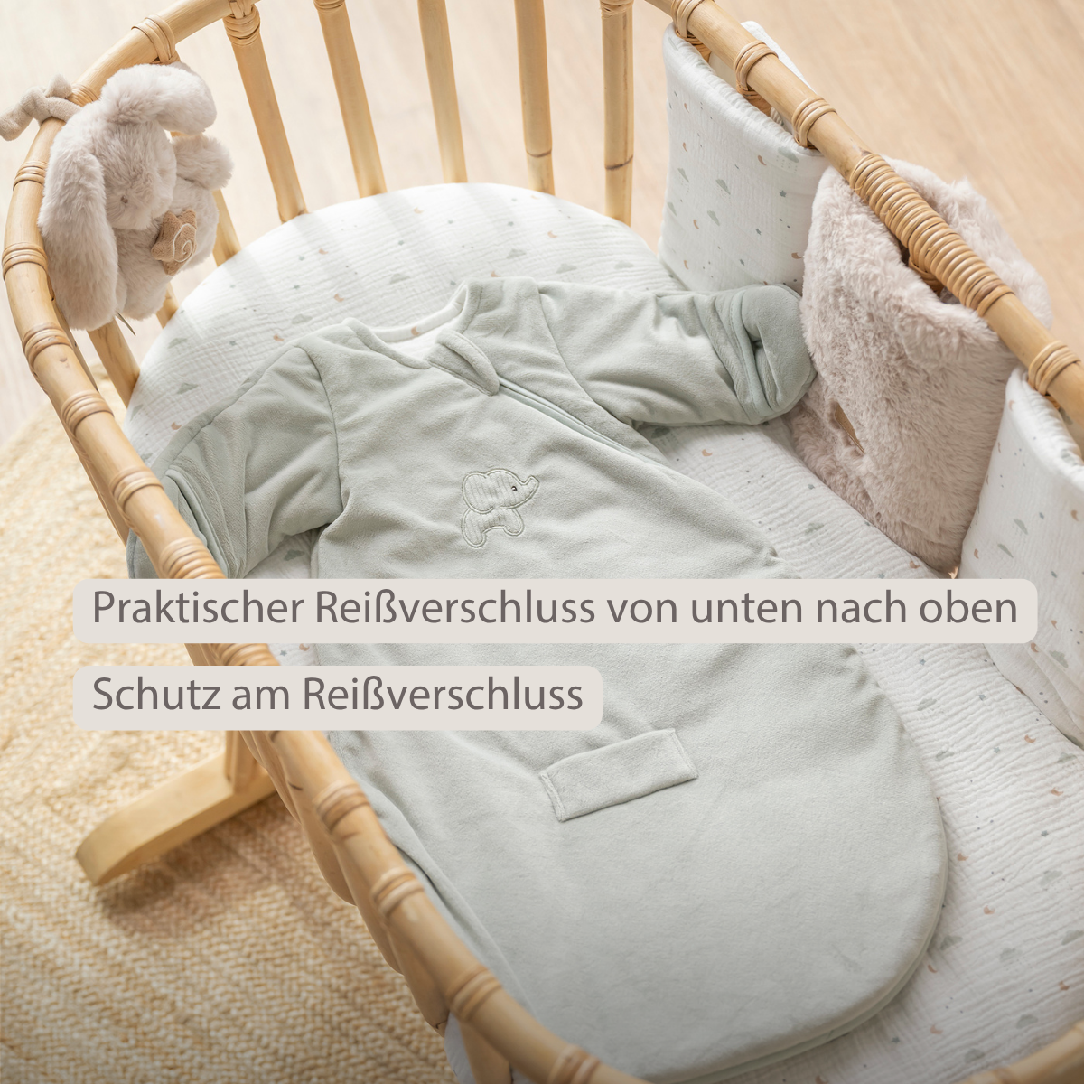 LouLou Sleeping Bag 60 cm - Baby Sleeping Bag with Sleeves in Velour - TOG 2.5 - Green [DE]
