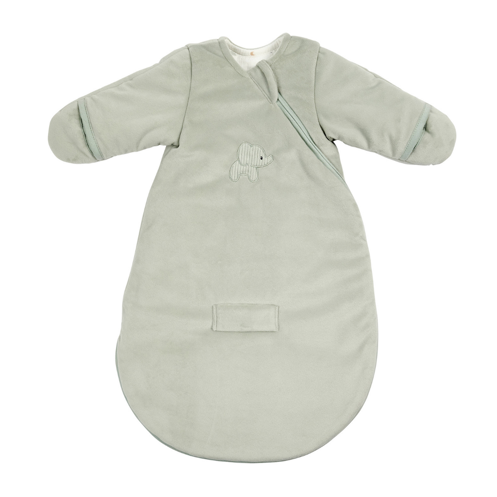 LouLou Sleeping Bag 60 cm - Baby Sleeping Bag with Sleeves in Velour - TOG 2.5 - Green [ES]
