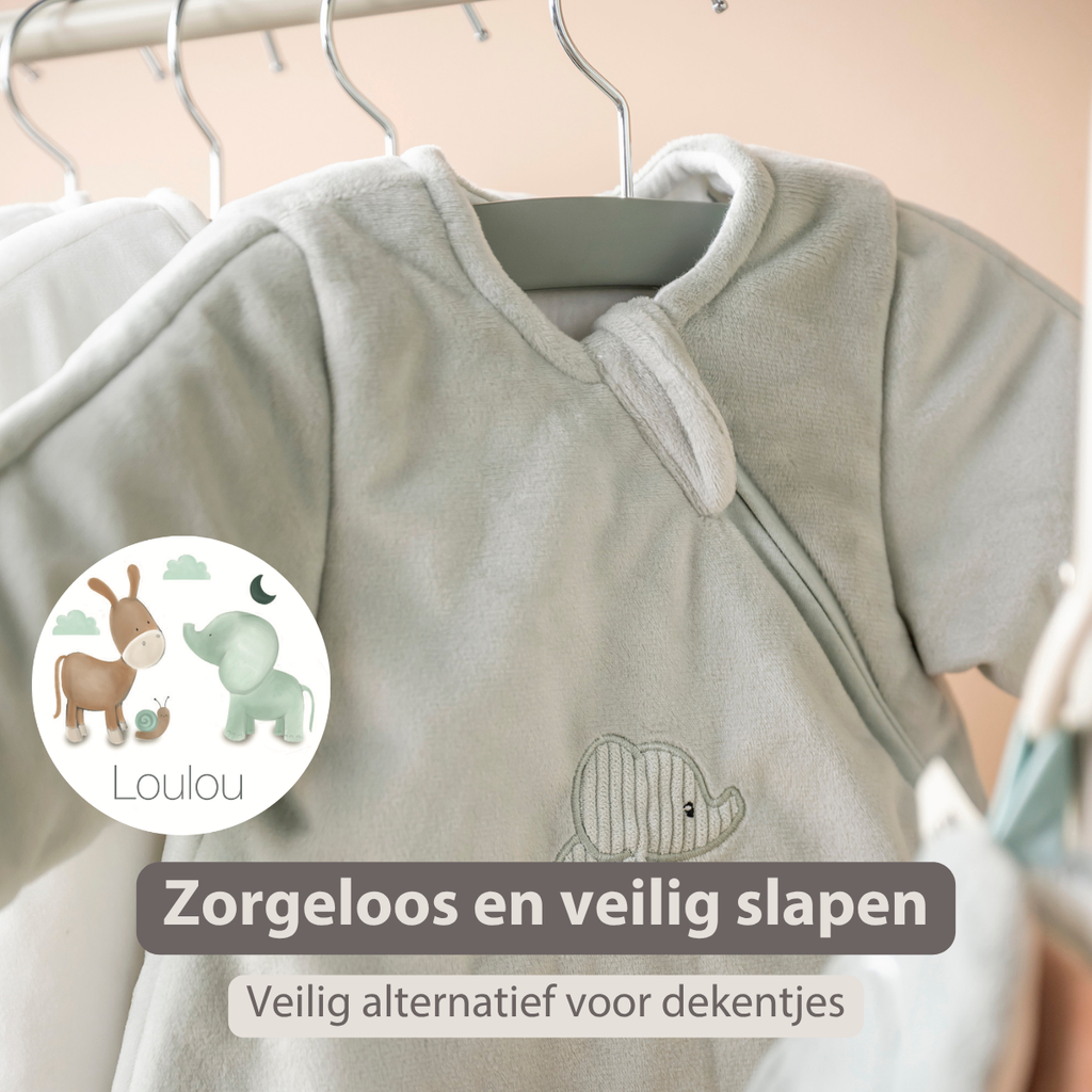 LouLou Sleeping Bag 60 cm - Baby Sleeping Bag with Sleeves in Velour - TOG 2.5 - Green [NL]