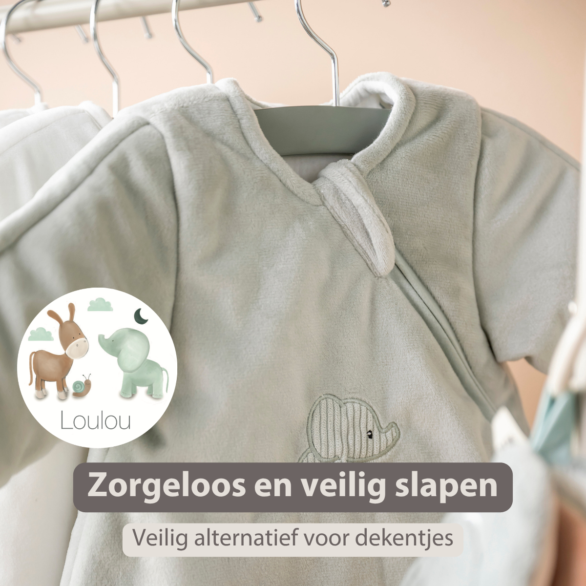 LouLou Sleeping Bag 60 cm - Baby Sleeping Bag with Sleeves in Velour - TOG 2.5 - Green [NL]