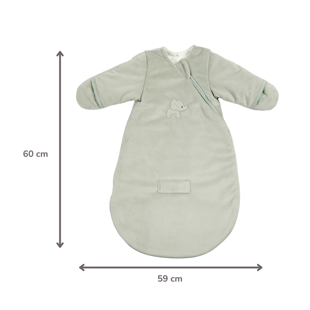 LouLou Sleeping Bag 60 cm - Baby Sleeping Bag with Sleeves in Velour - TOG 2.5 - Green [NL]
