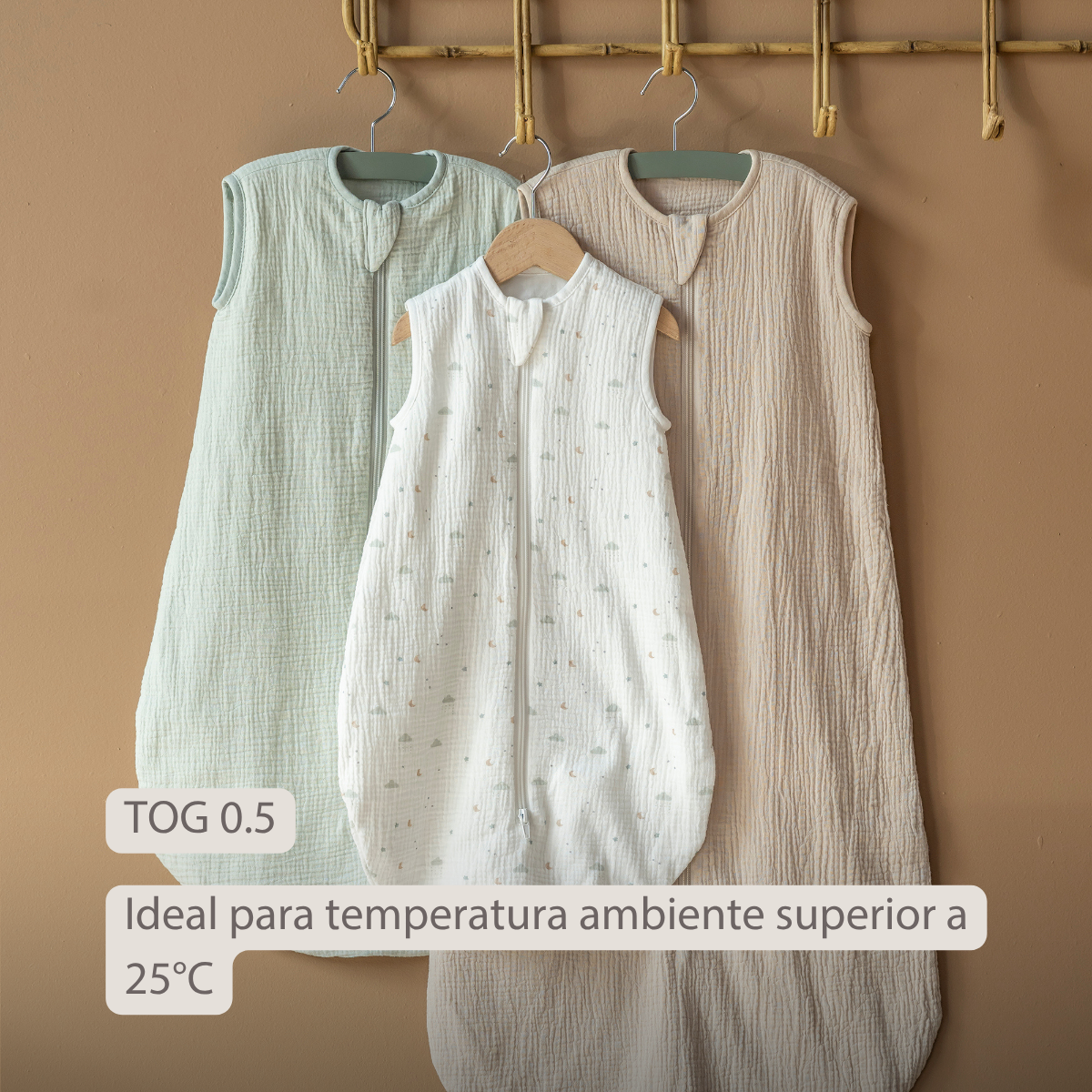 LouLou Sleeping Bag 60 cm - Baby Sleeping Bag in Muslin Cotton - TOG 0.5 - Ecru [ES]