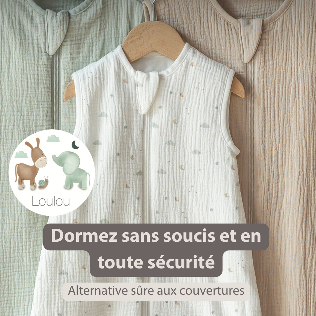 LouLou Sleeping Bag 60 cm - Baby Sleeping Bag in Muslin Cotton - TOG 0.5 - Ecru [FR]
