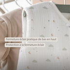 LouLou Sleeping Bag 60 cm - Baby Sleeping Bag in Muslin Cotton - TOG 0.5 - Ecru [FR]