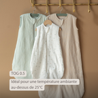 LouLou Sleeping Bag 60 cm - Baby Sleeping Bag in Muslin Cotton - TOG 0.5 - Ecru [FR]