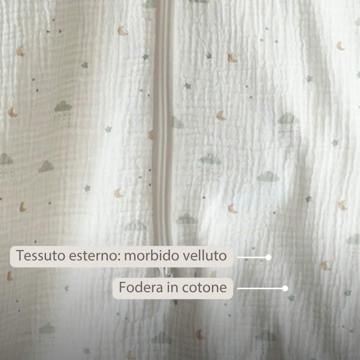 LouLou Sleeping Bag 60 cm - Baby Sleeping Bag in Muslin Cotton - TOG 0.5 - Ecru [IT]
