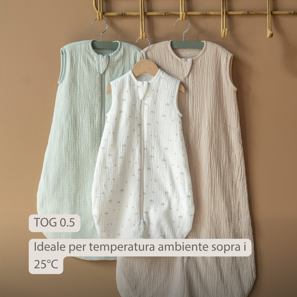 LouLou Sleeping Bag 60 cm - Baby Sleeping Bag in Muslin Cotton - TOG 0.5 - Ecru [IT]
