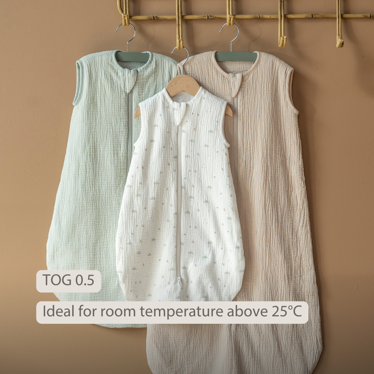 LouLou Sleeping Bag 60 cm - Baby Sleeping Bag in Muslin Cotton - TOG 0.5 - Ecru [EN]