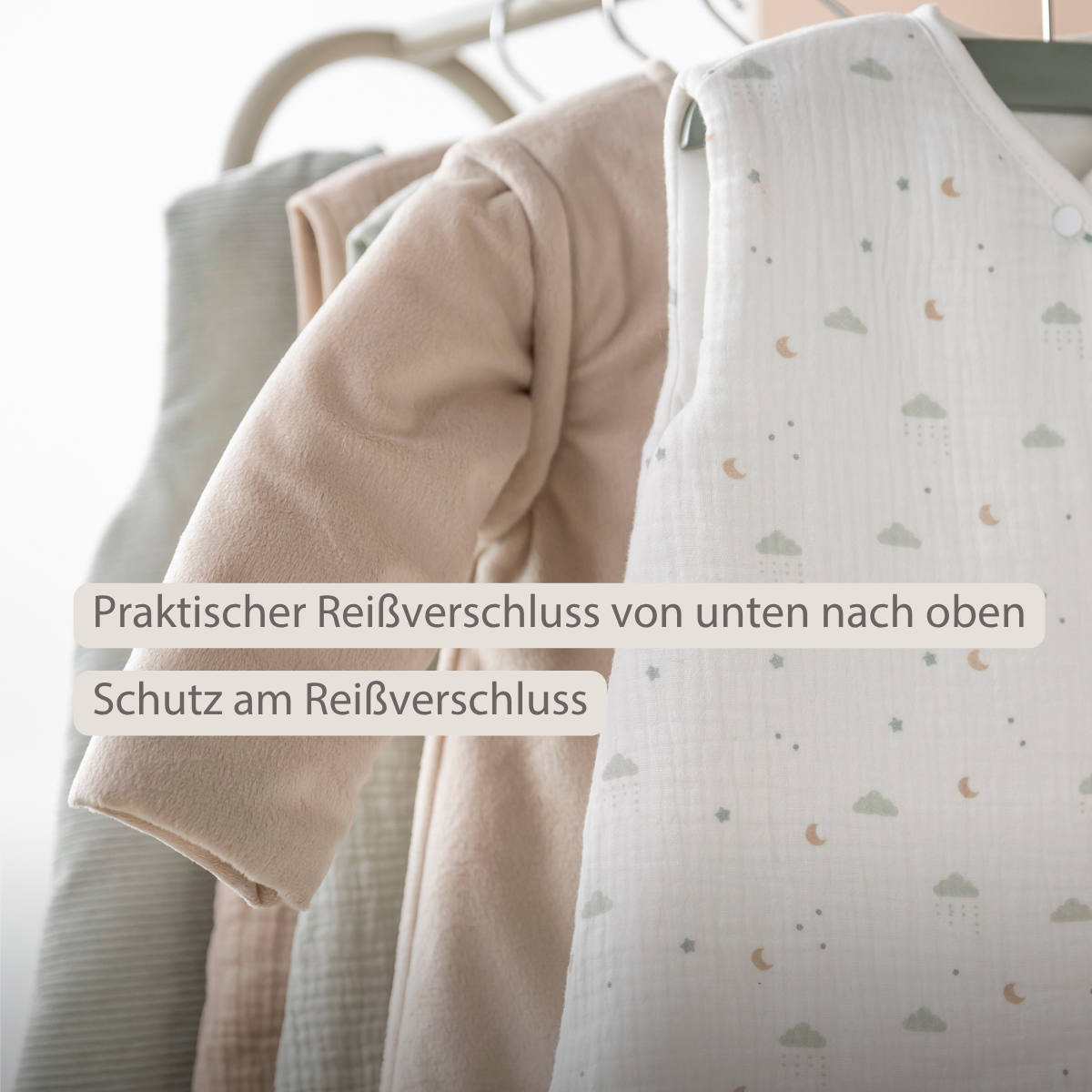 LouLou Sleeping Bag 70 cm - Baby Sleeping Bag with Removable Sleeves in Velour - TOG 2.5 - Sand [DE]
