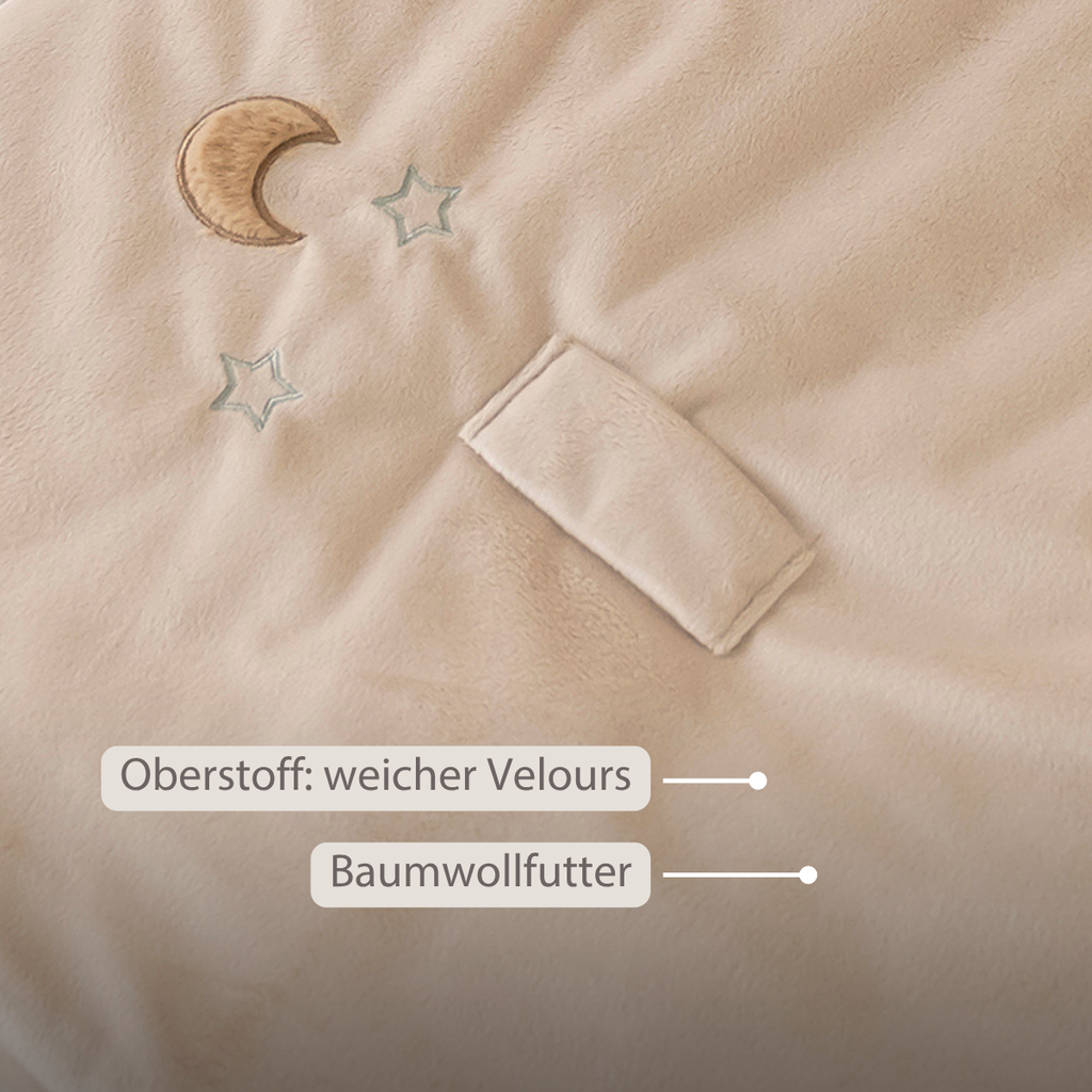 LouLou Sleeping Bag 70 cm - Baby Sleeping Bag with Removable Sleeves in Velour - TOG 2.5 - Sand [DE]