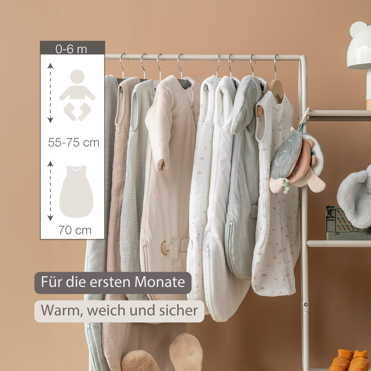 LouLou Sleeping Bag 70 cm - Baby Sleeping Bag with Removable Sleeves in Velour - TOG 2.5 - Sand [DE]