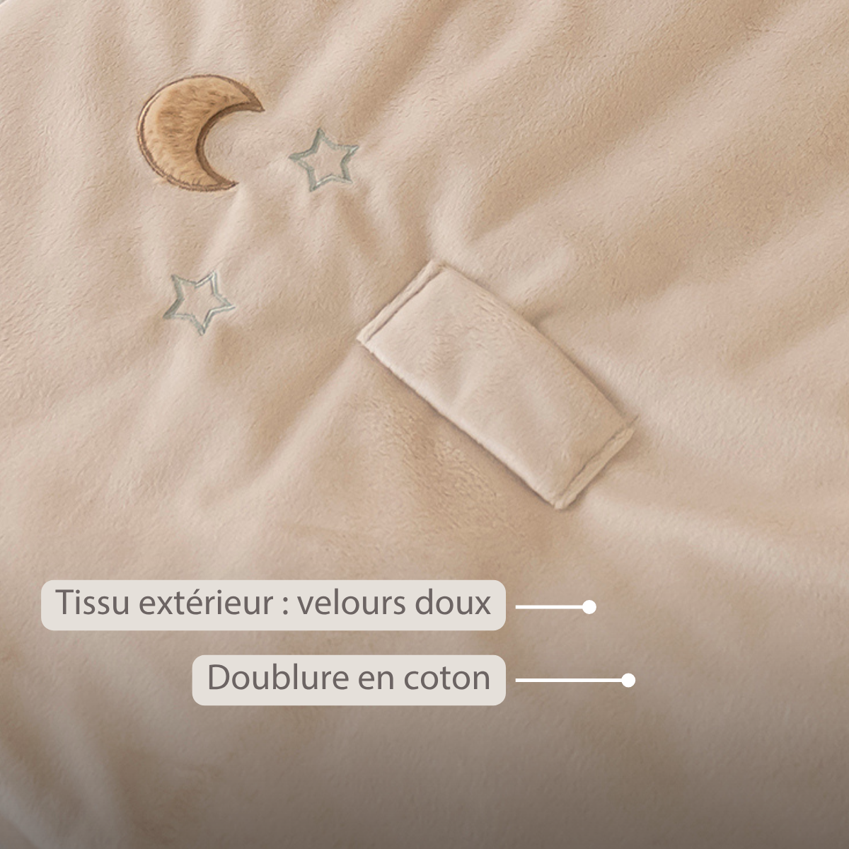 LouLou Sleeping Bag 70 cm - Baby Sleeping Bag with Removable Sleeves in Velour - TOG 2.5 - Sand [FR]