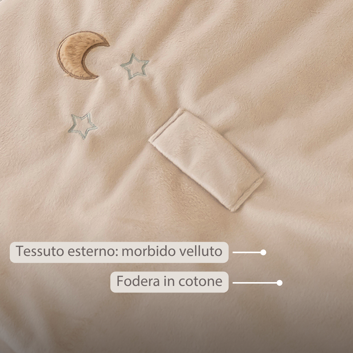 LouLou Sleeping Bag 70 cm - Baby Sleeping Bag with Removable Sleeves in Velour - TOG 2.5 - Sand [IT]
