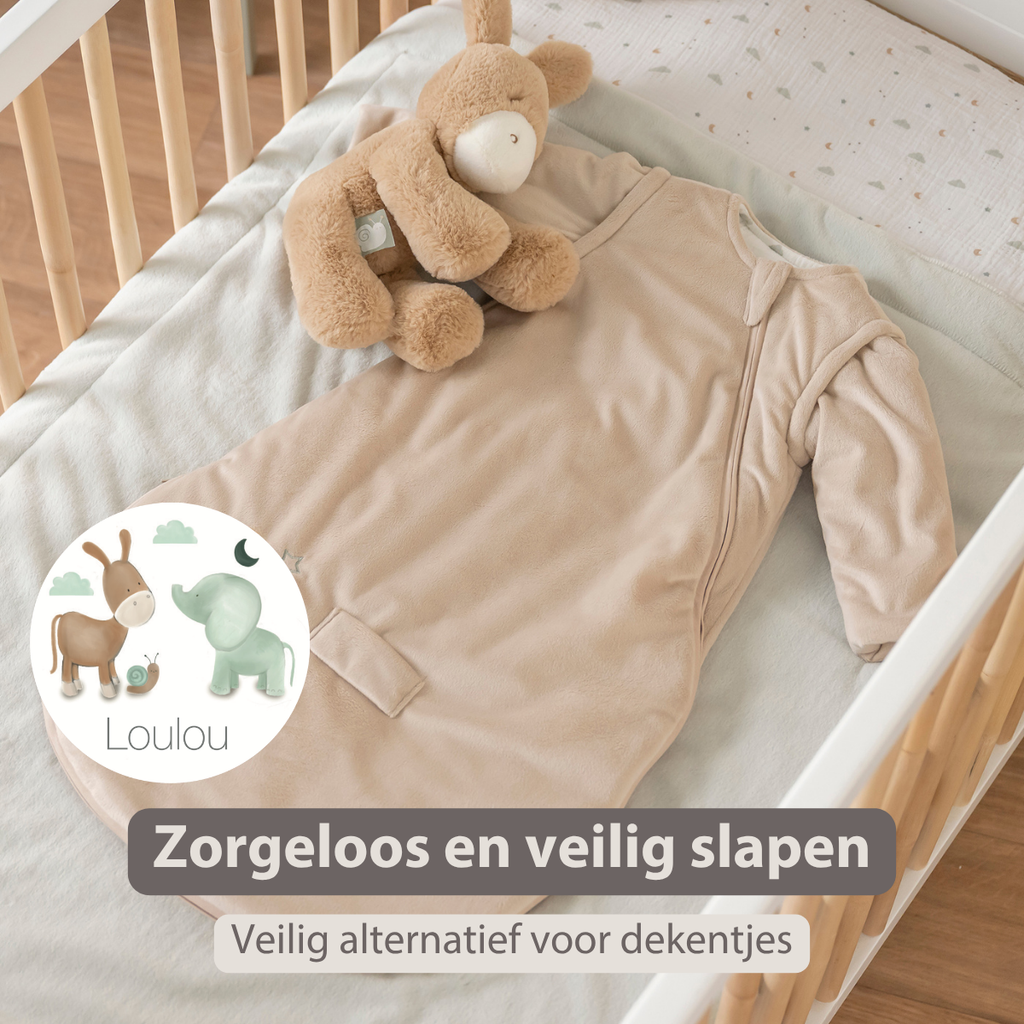 LouLou Sleeping Bag 70 cm - Baby Sleeping Bag with Removable Sleeves in Velour - TOG 2.5 - Sand [NL]