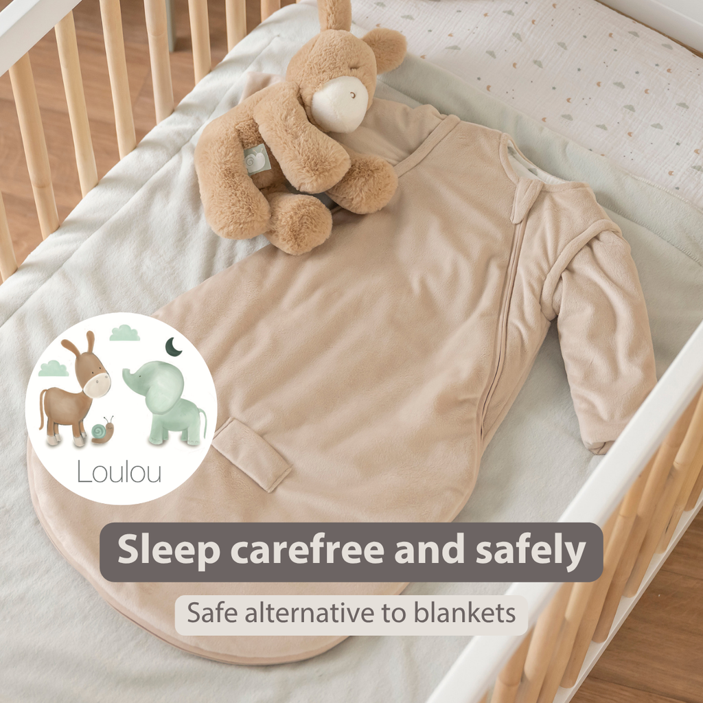 LouLou Sleeping Bag 70 cm - Baby Sleeping Bag with Removable Sleeves in Velour - TOG 2.5 - Sand [EN]